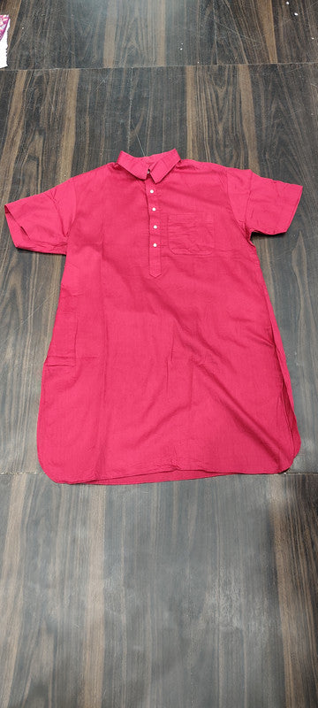 Vibrant Red Solid Cotton Shirt Dress - Cotton - Size: XL