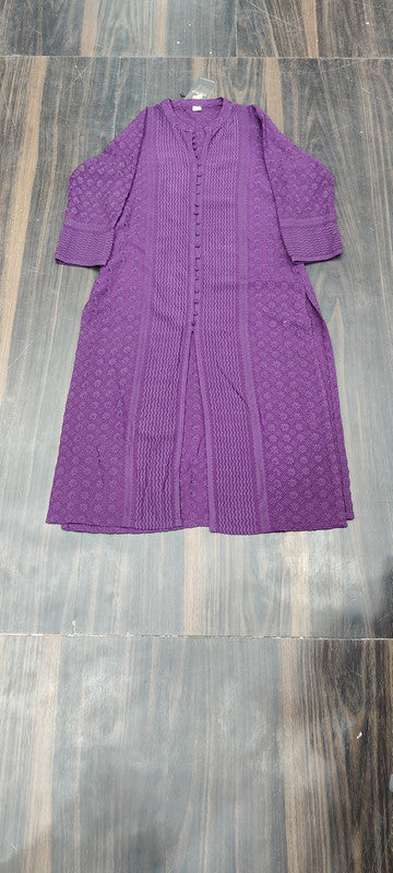 Elegant Purple Pintuck Cotton Straight Kurti - Cotton - Size: S