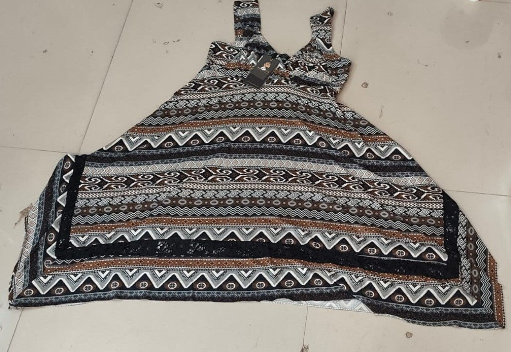 Women's Geometric Print Asymmetric "Hanky Hem" Mini Dress - Size: L