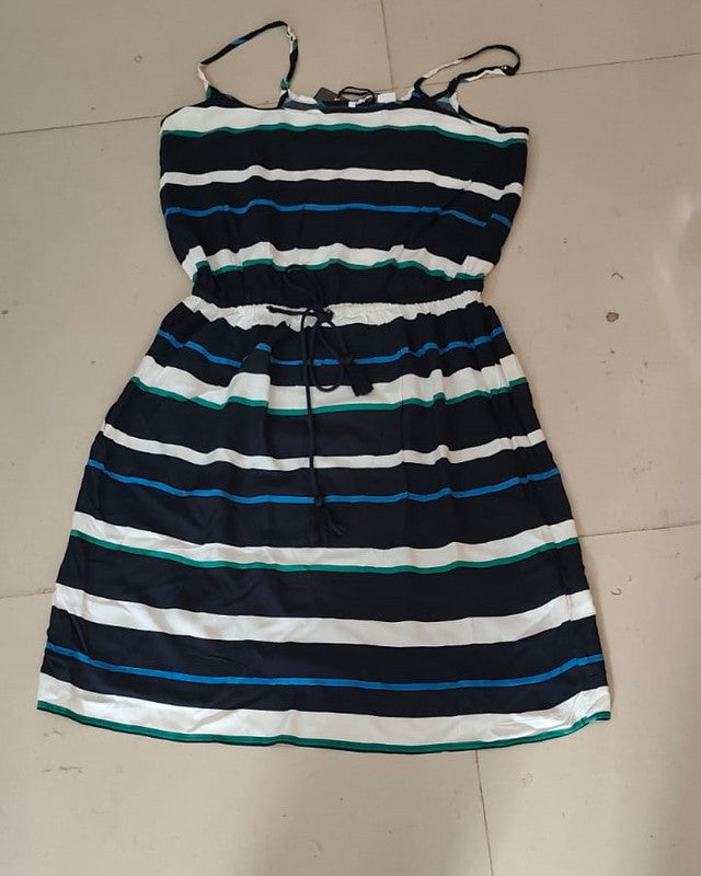Striped Sleeveless Fit and Flare Western Dress - Size: M