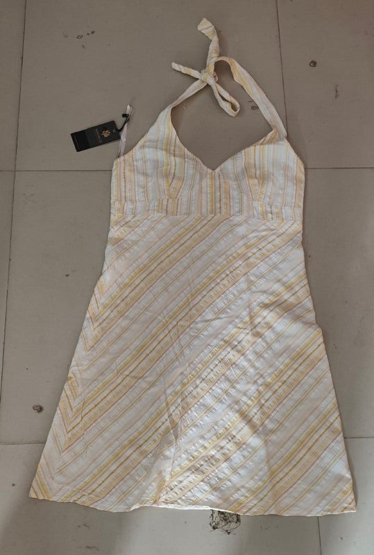 Sunlit Stripes Halter Neck Mini Dress - Size: XS