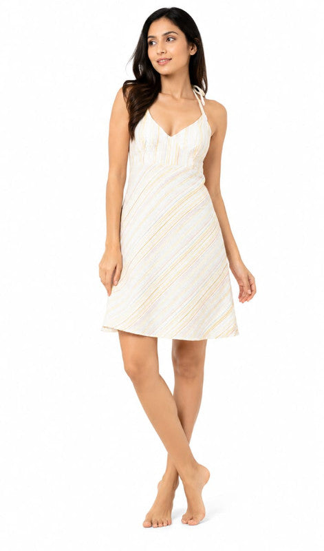 Sunlit Stripes Halter Neck Mini Dress - Size: XS
