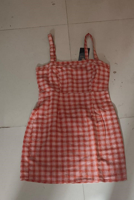 Women's Rust Gingham Check Mini Dress - Size: XS