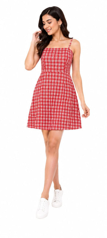 Women's Rust Gingham Check Mini Dress - Size: XS