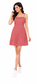 Women's Rust Gingham Check Mini Dress - Size: XS
