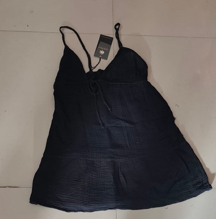 Women's Black Strapless Accordion Pleated Fit & Flare Dress - Size: S
