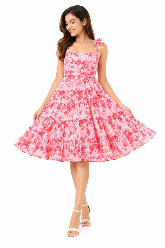 Floral Tiered Western Midi Dress - Size: L