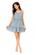 Blue Ditsy Floral Tie-Shoulder Mini Dress - Size: S