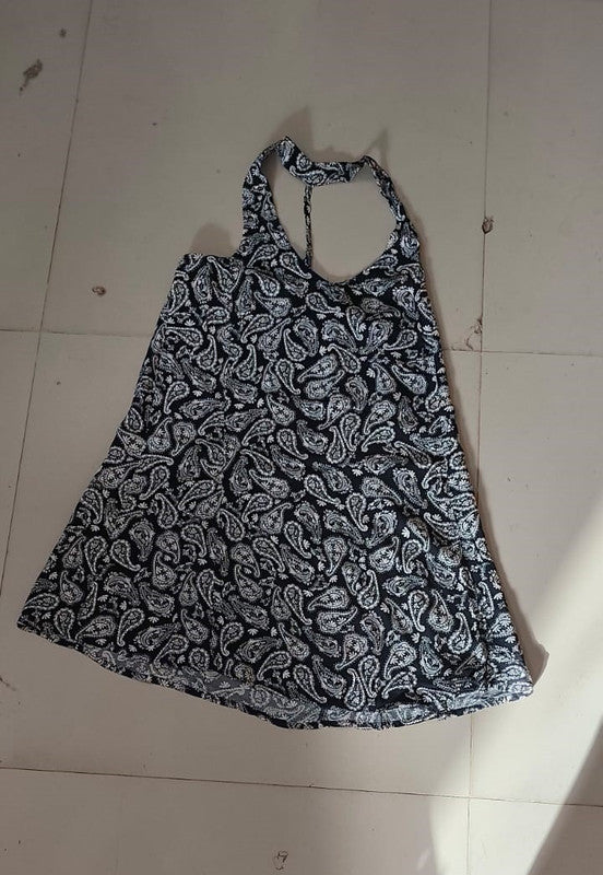 Black & White Paisley Print Halter Neck A-Line Dress - Size: XXS