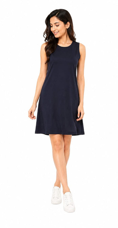 Navy Blue Sleeveless Swing Dress - Size: XL