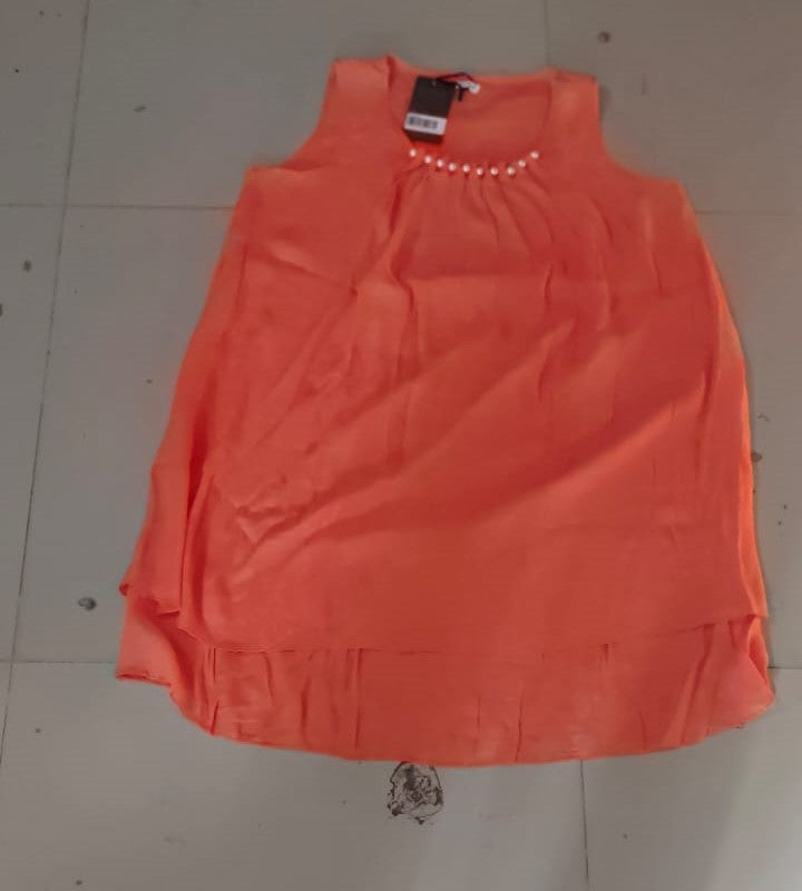 Orange Layered Chiffon Sleeveless Blouse - Size: L