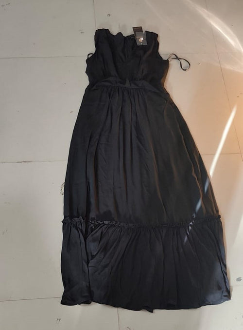 Black Halter Neck Tiered Maxi Dress - Size: L
