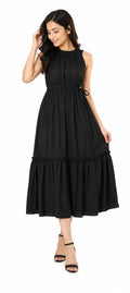 Black Halter Neck Tiered Maxi Dress - Size: L