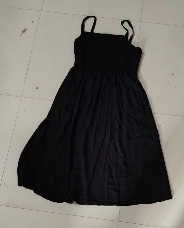 Solid Black Fit & Flare Western Dress - Size: L