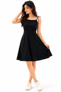 Solid Black Fit & Flare Western Dress - Size: L