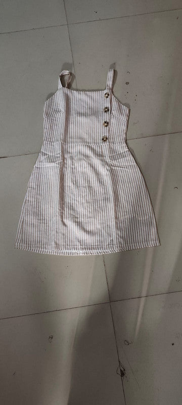 Beige and White Striped Side-Button Mini Dress - Size: XS