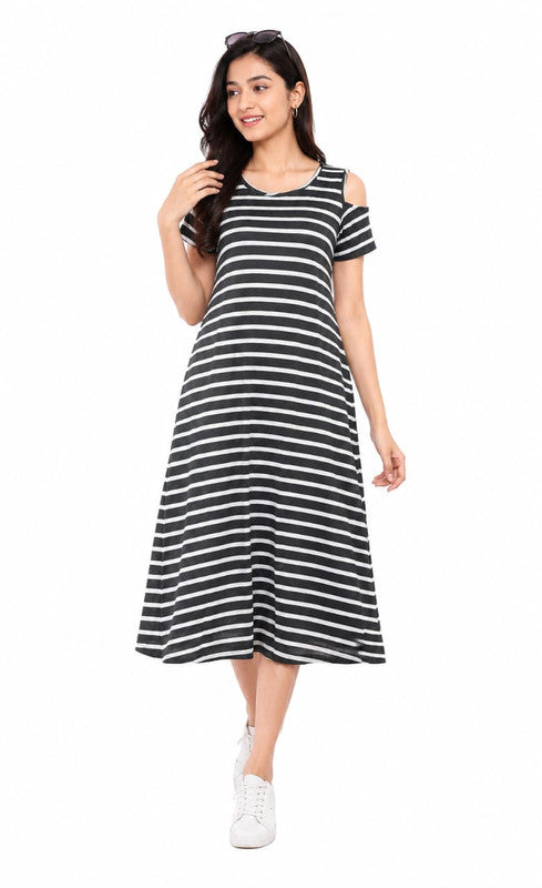 Women's Striped Cold-Shoulder A-Line Dress - Size: XXL