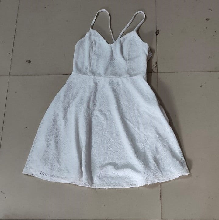 White Schiffli-Detailed A-Line Mini Dress - Size: S