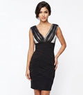 V-Neck Ruched Two-Tone Sheath Dress - Size: M