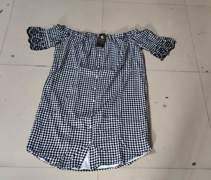 Off-The-Shoulder Gingham Dress - Size: L