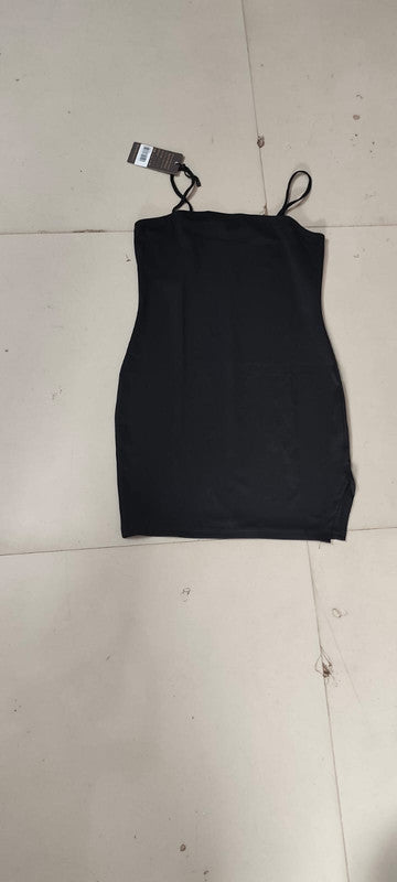 Solid Black Bodycon Mini Dress with Front Slit - Size: XXS