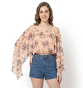 Peach Floral Print Off-Shoulder Blouson Top - Size: L