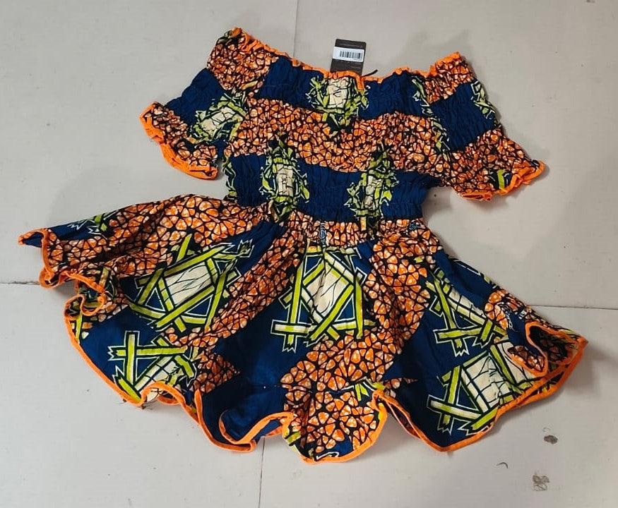 Vibrant Ankara Off-Shoulder Smocked Flare Mini Dress - Size: XXS