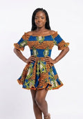 Vibrant Ankara Off-Shoulder Smocked Flare Mini Dress - Size: XXS
