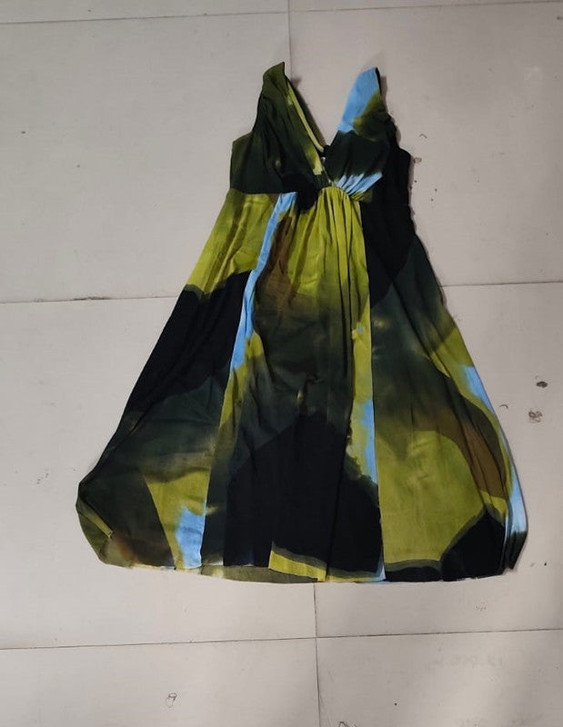 Abstract Print V-Neck Midi Dress - Size: XXS