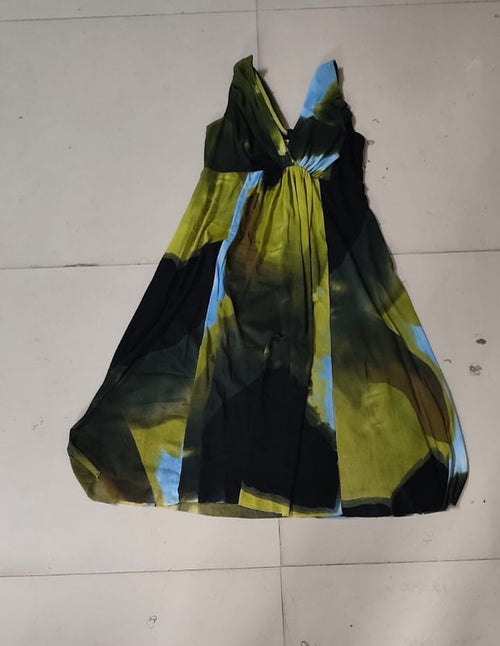 Abstract Print V-Neck Midi Dress - Size: XXS