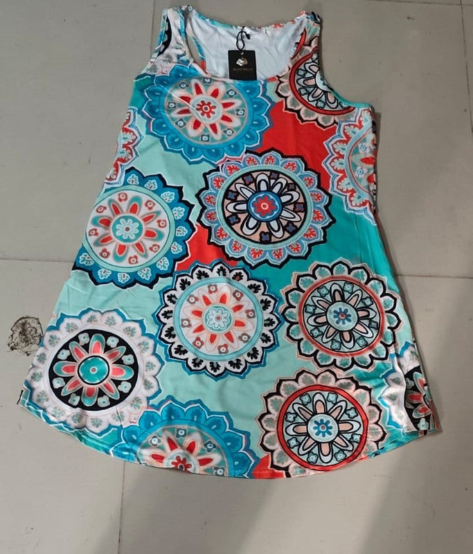 Vibrant Mandala Print Sleeveless Mini Dress - Size: L