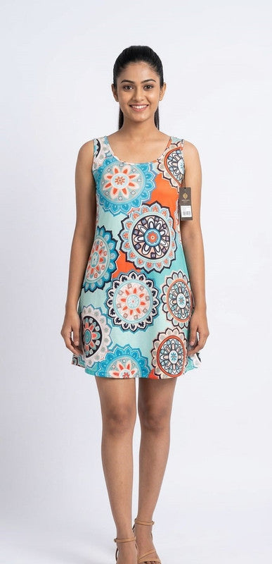 Vibrant Mandala Print Sleeveless Mini Dress - Size: L