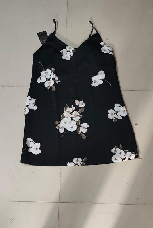 Floral Print Satin Mini Dress - Size: XXS