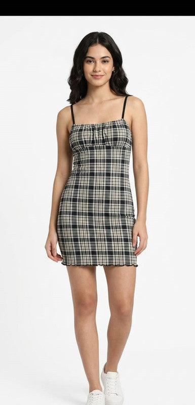 Plaid Cami Bodycon Mini Dress - Size: L