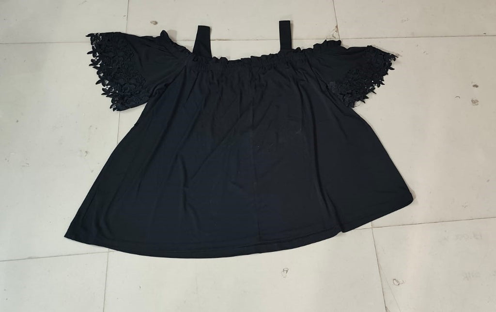 Women's Lace Trim Cold-Shoulder Blouse - Size: XL