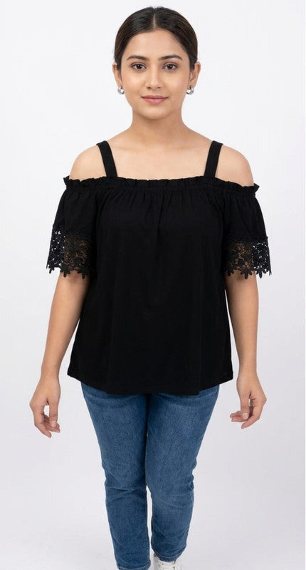 Women's Lace Trim Cold-Shoulder Blouse - Size: XL