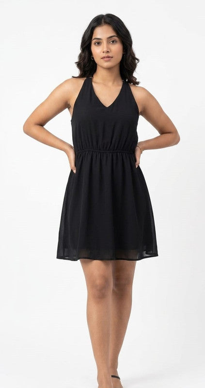 Women's Halter Neck Mini Fit & Flare Dress - Size: M