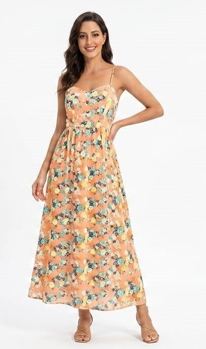 Women's Floral Print Fit & Flare Maxi Dress - Size: L