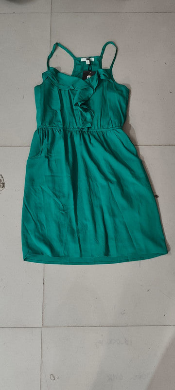 Emerald Green Ruffle Front Mini Dress - Size: XXS