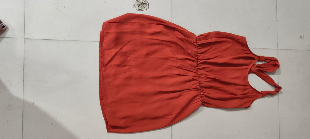 Sleeveless Rust Orange Mini Cami Dress - Size: M