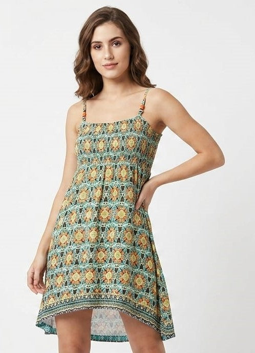 Geometric Mandala Print A-Line Mini Dress - Size: XL