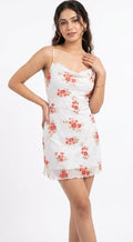 Floral Print Draped Neckline Mini Bodycon Dress - Size: S