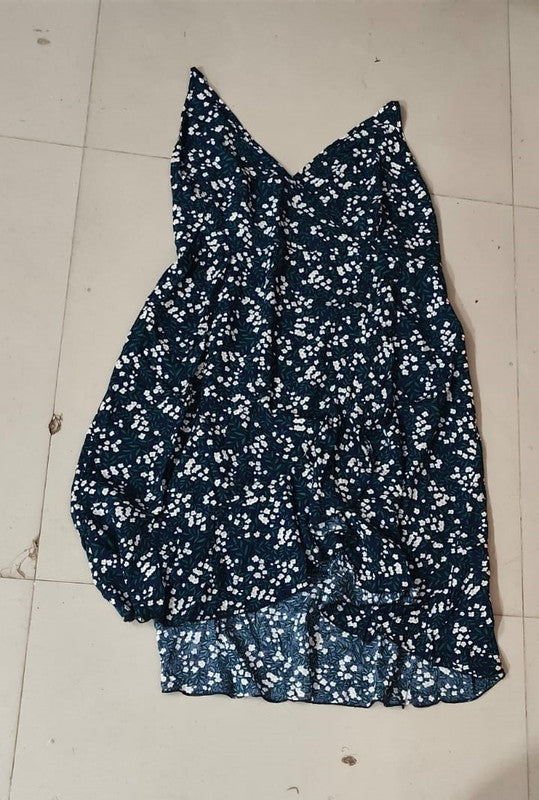 Navy Blue Floral High-Low Wrap Dress - Size: XS