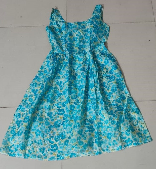 Women's Blue Floral A-Line Midi Dress - Size: S