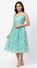 Women's Blue Floral A-Line Midi Dress - Size: S