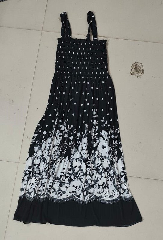 Women's Cerah Black Polka Dot & Floral Print Strapless Flared Midi Dress - Size: XXS