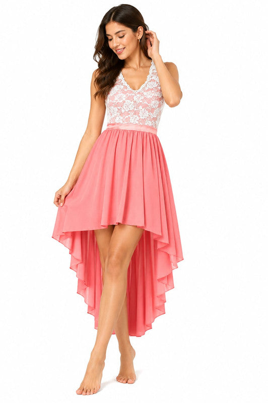 Women's Lace and Chiffon High-Low Party Dress - Size: XXS