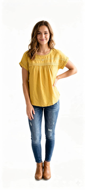 Womens Summer Lace Crochet Short Sleeve Blouse - Free Size