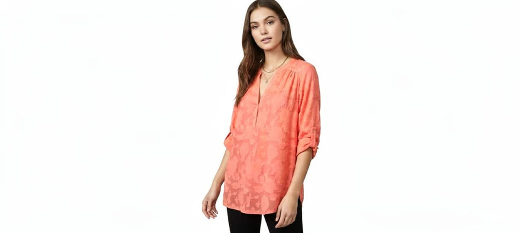 Coral Chiffon Floral Harper Pullover Blouse - Free Size