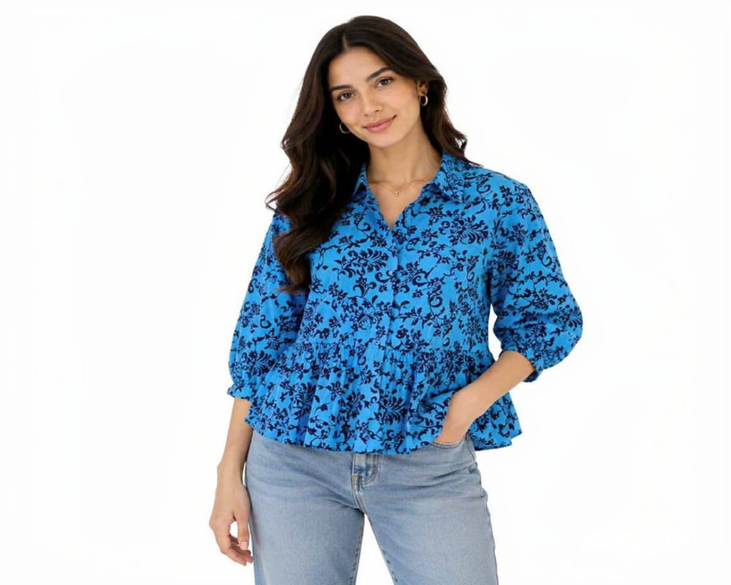Women’s Printed Puff Sleeve Top - Free Size